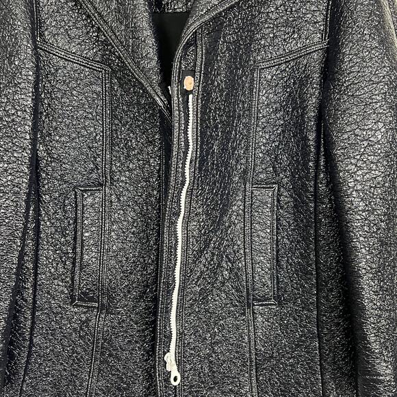 Women's ba&sh Volupia Navy Blue Crinkle Zip Up Front Pocket Jacket Size 2 - Picture 5 of 16